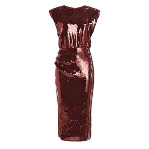 Express Sequined Midi Dress Capped Sleeves Oxblood